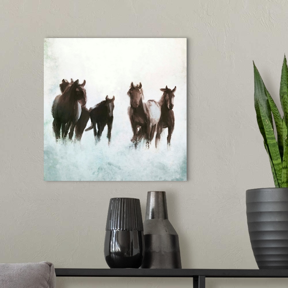 A modern room featuring Horses Running Through The Surf