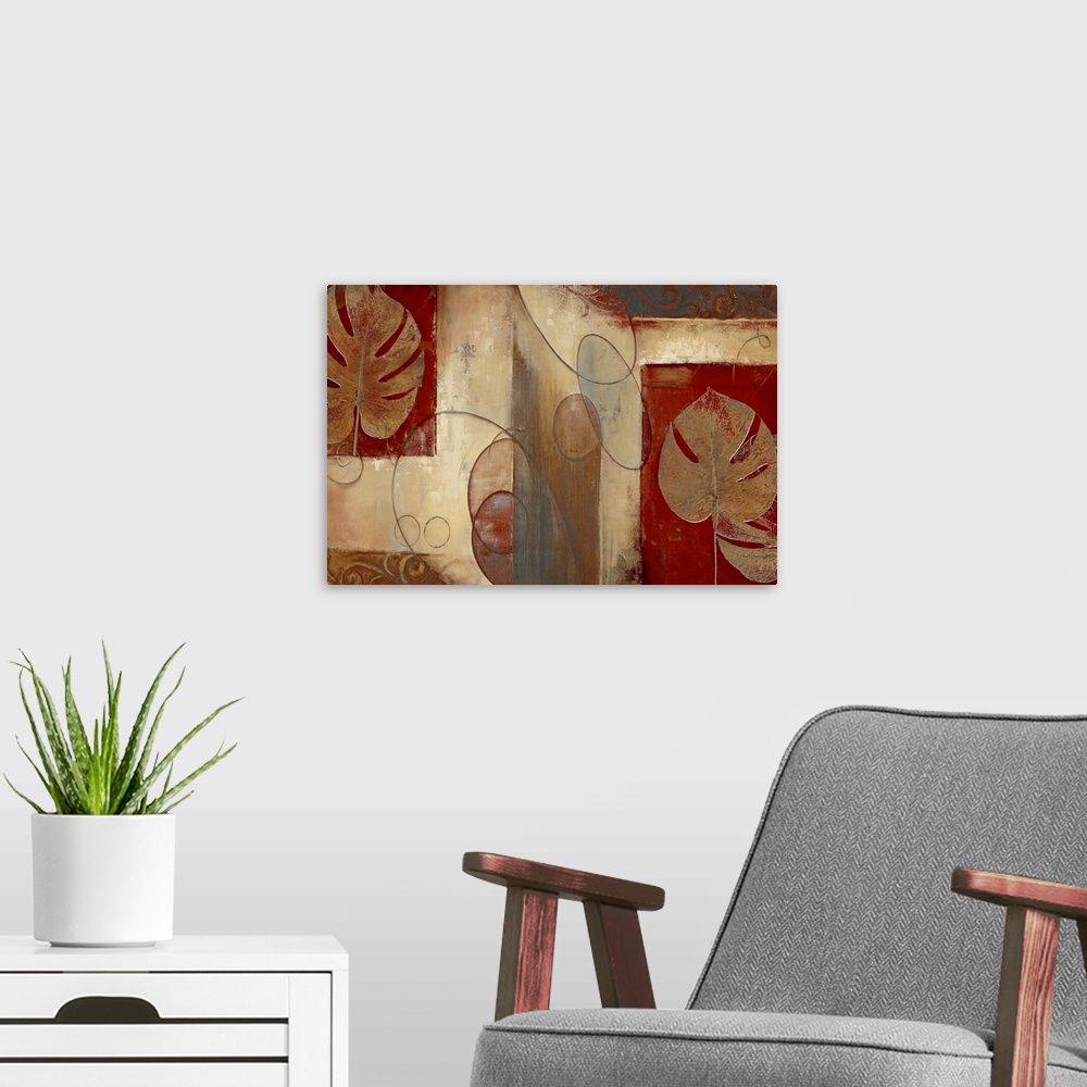 A modern room featuring Original Size: 26x26 / mixed media on canvas