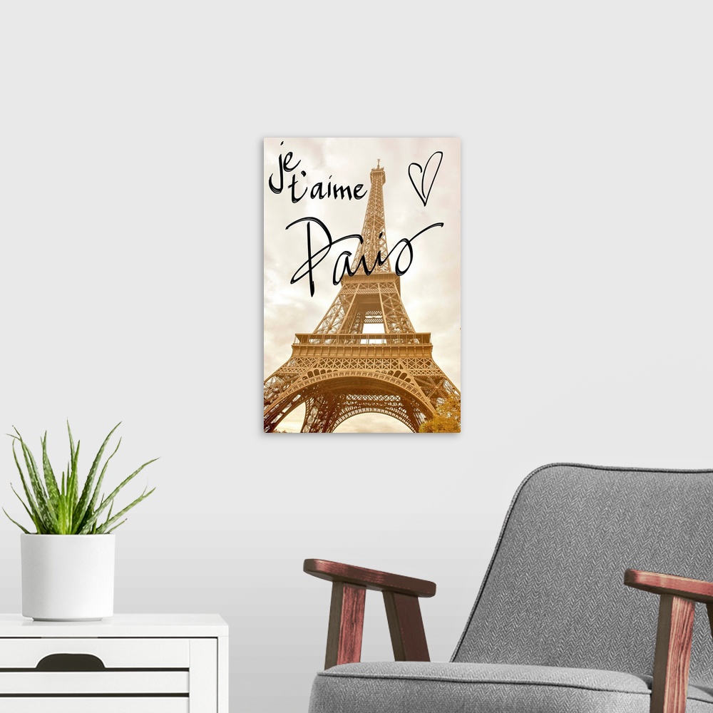 A modern room featuring Je t'aime Paris