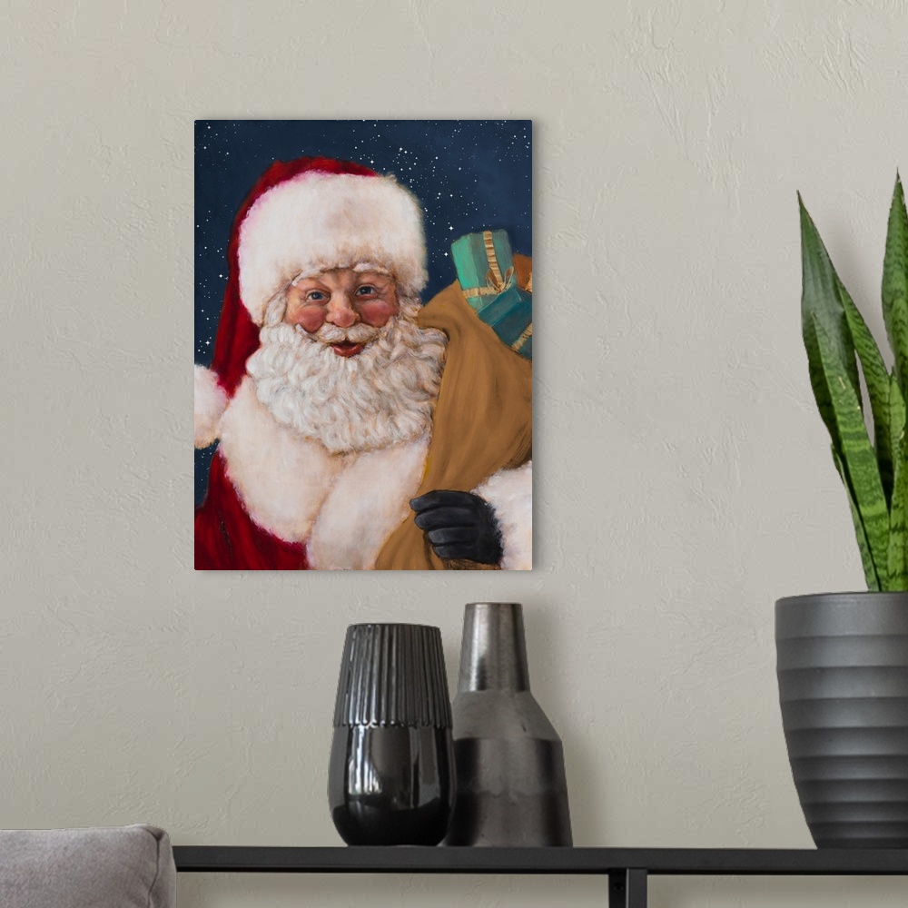 A modern room featuring Jolly Saint Nick with Starry Night