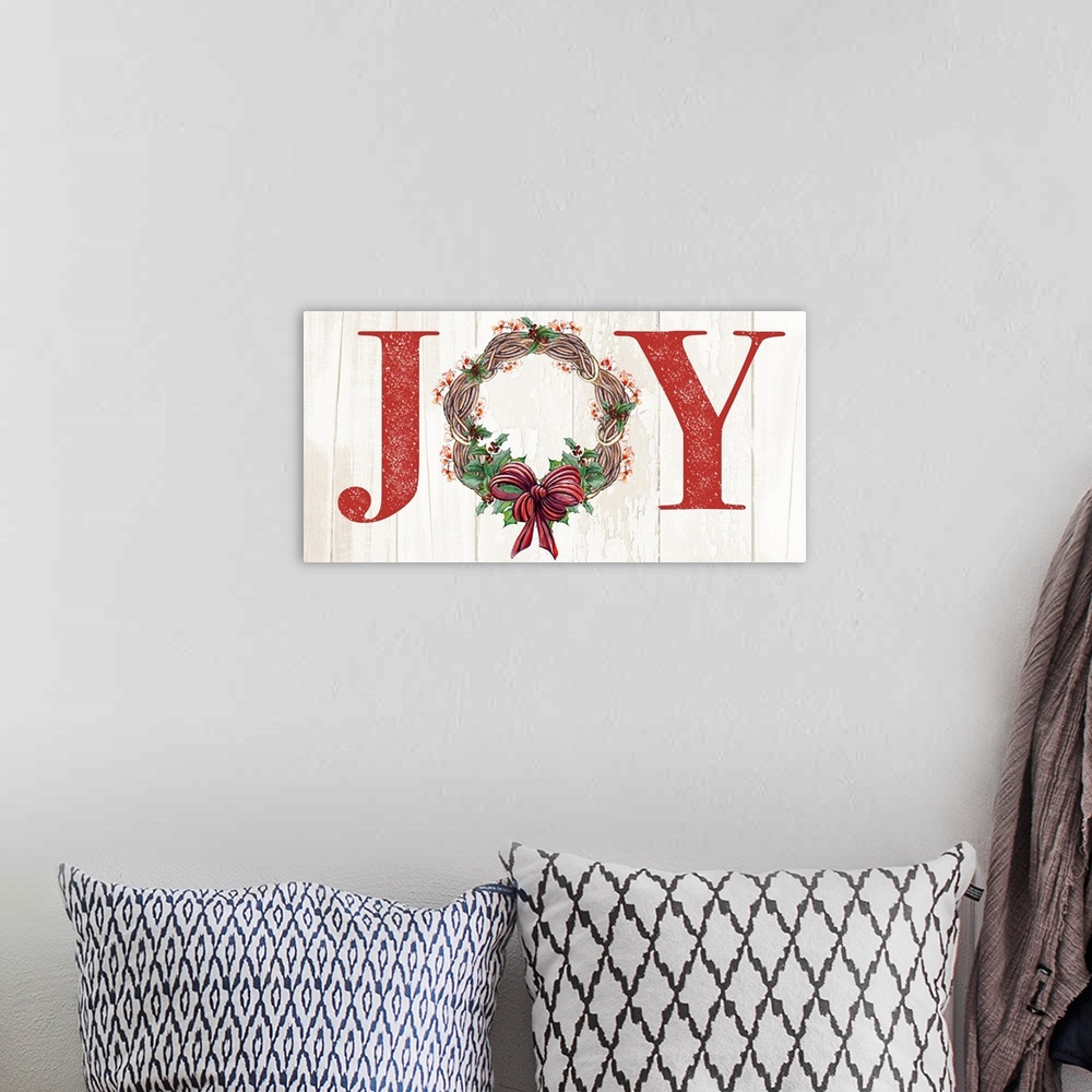 A bohemian room featuring Joyeux Noel Wreath