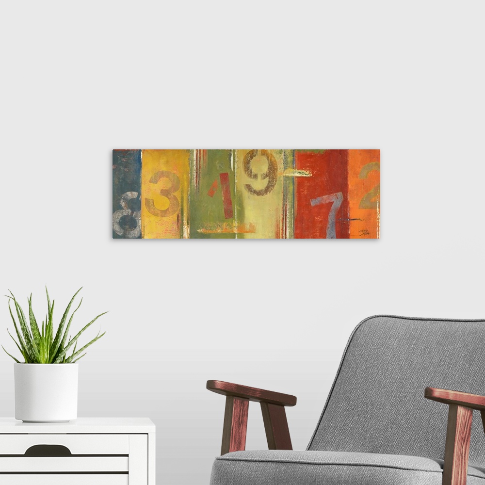 A modern room featuring Original Size: 36x12 / Oil on canvas