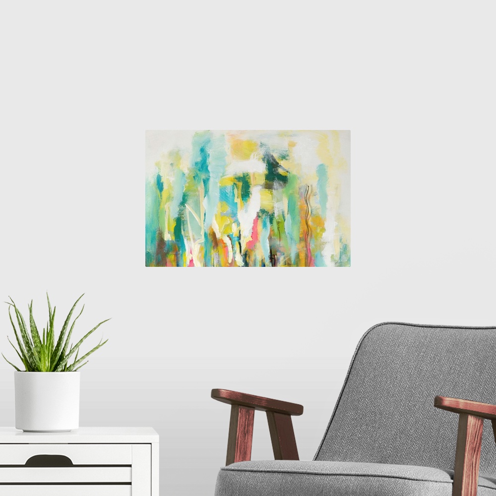 A modern room featuring Mist Of The Crowd Abstract