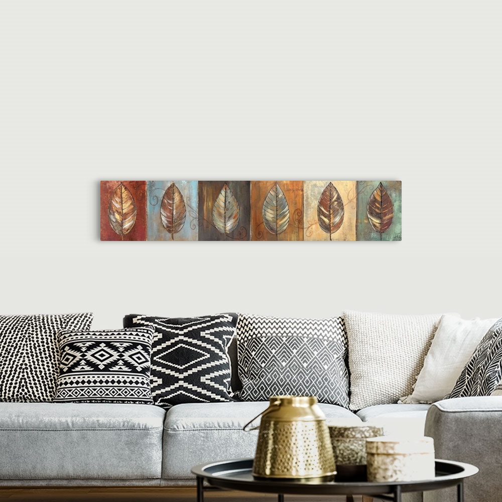 A bohemian room featuring original size: 72x12; mixed media on canvas