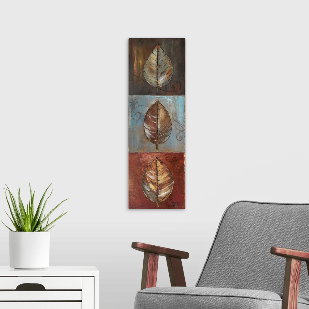A modern room featuring Original Size: 72x12 / mixed media on canvas