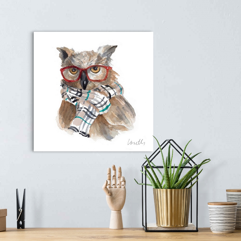 A bohemian room featuring Owl in Scarf and Glasses