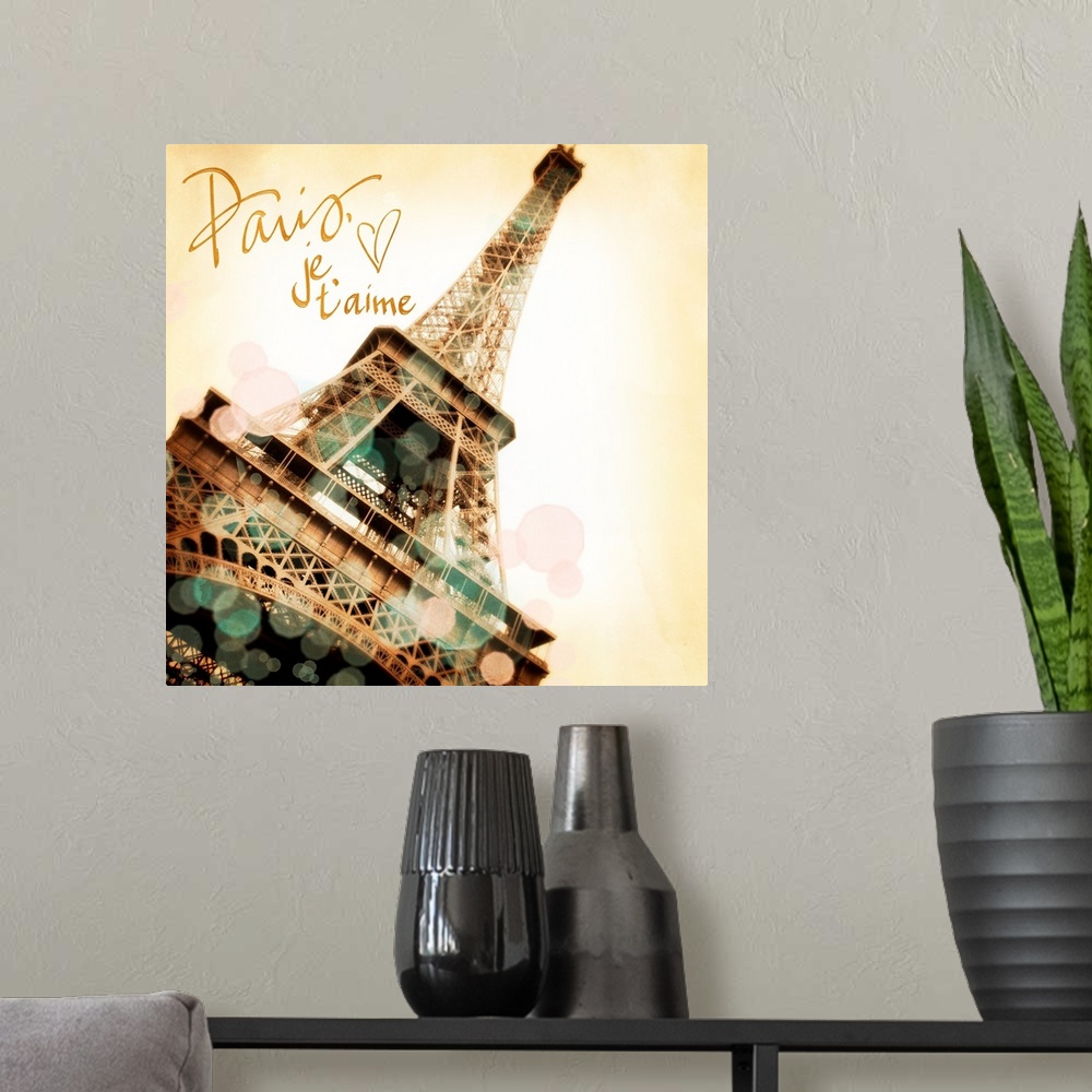 A modern room featuring Paris, Je t'aime