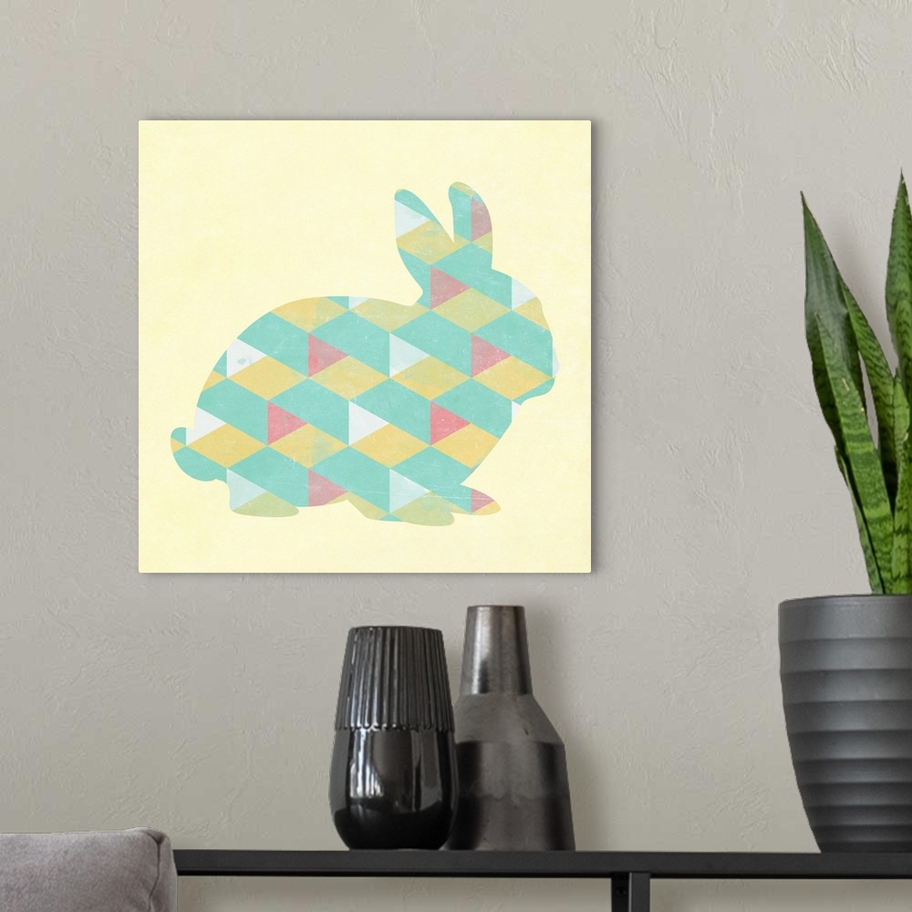 A modern room featuring Bunny rabbit created with a triangle pattern.