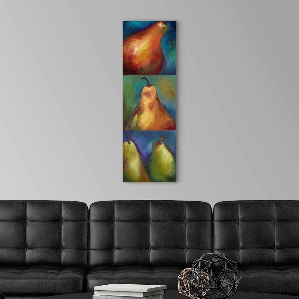 A modern room featuring Original Size: 7x21 (each square 7x7) (panel 9x24) / Oil on canvas