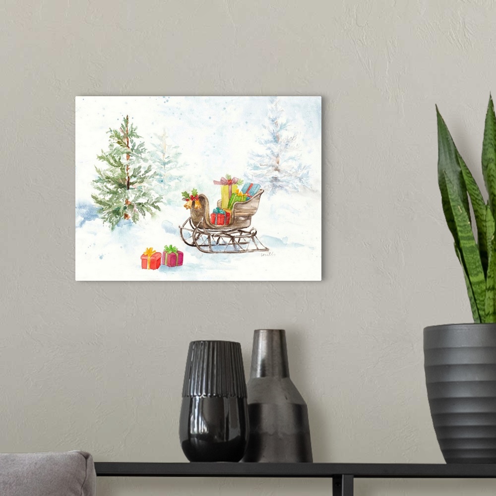 A modern room featuring Presents In Sleigh On Snowy Day