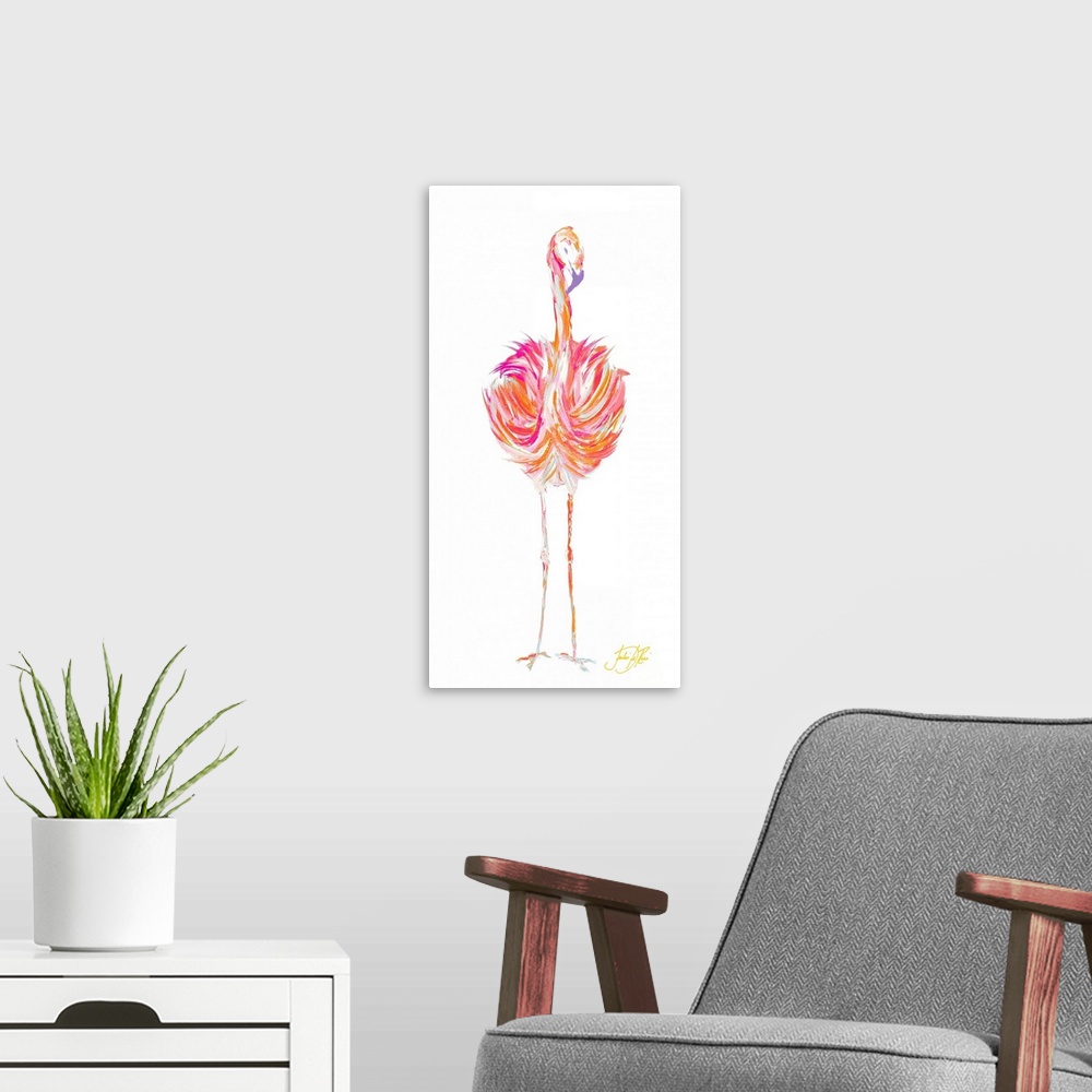 A modern room featuring Punchy Flamingo I