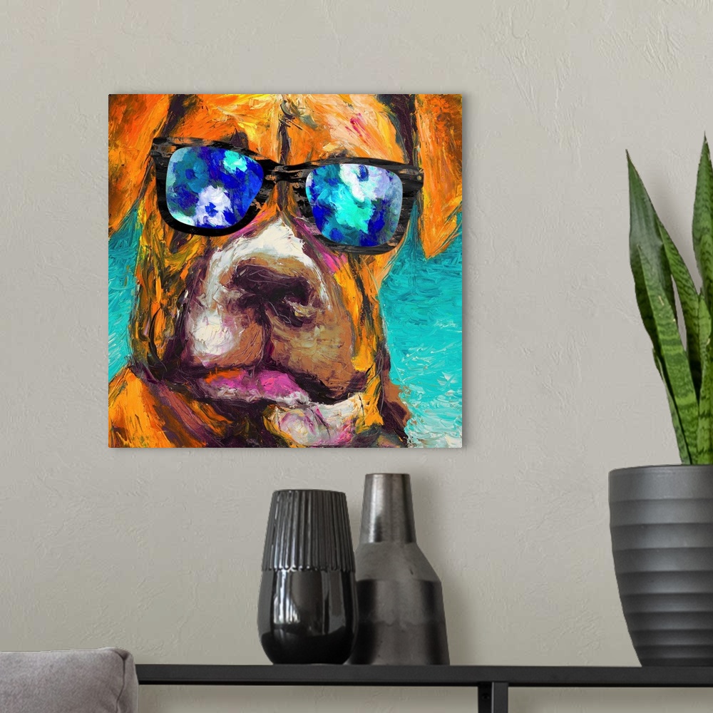 A modern room featuring Puppy with Shades I
