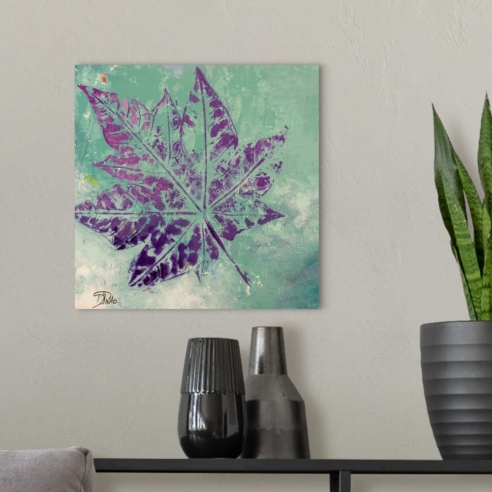 A modern room featuring Purple Leaves Flying I