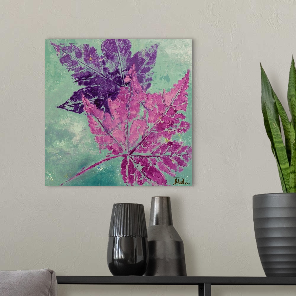 A modern room featuring Purple Leaves Flying II