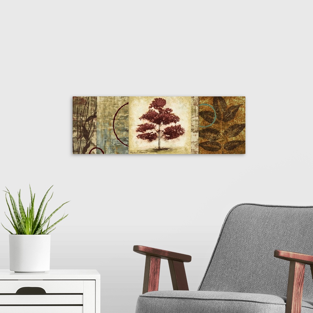 A modern room featuring Red Tree Panel II