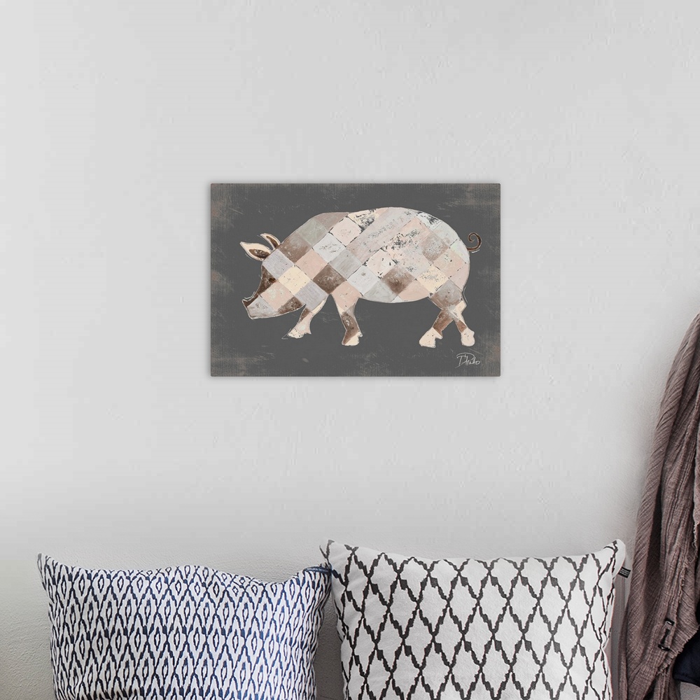 A bohemian room featuring Rustic Plaid Pig