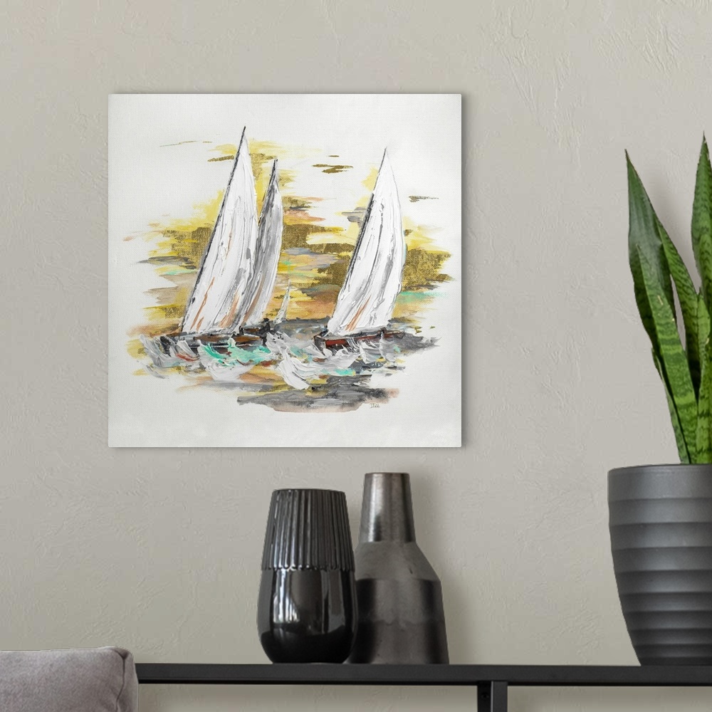 A modern room featuring Sailing At Sunset II