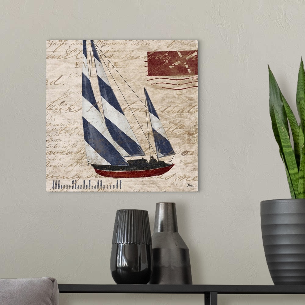 A modern room featuring Sailing Stamp Border II