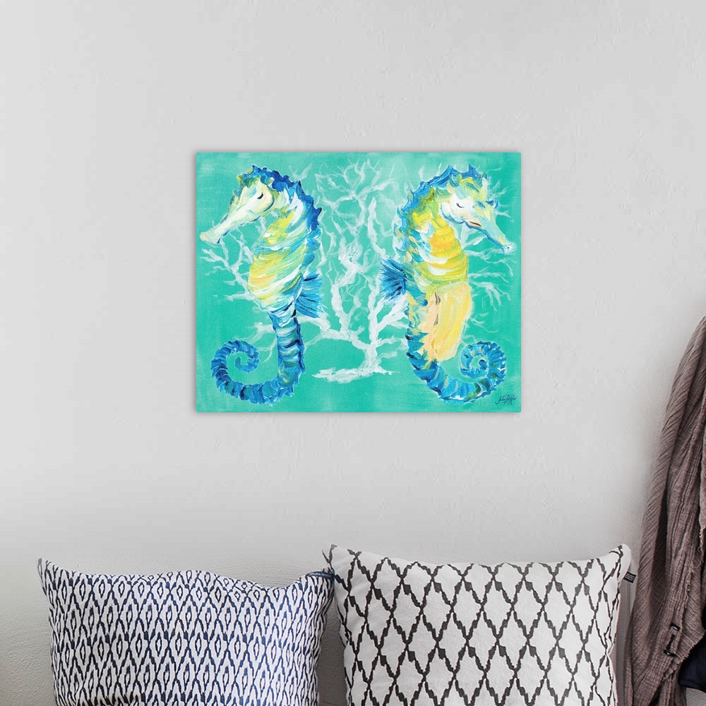 A bohemian room featuring Seahorses on Coral