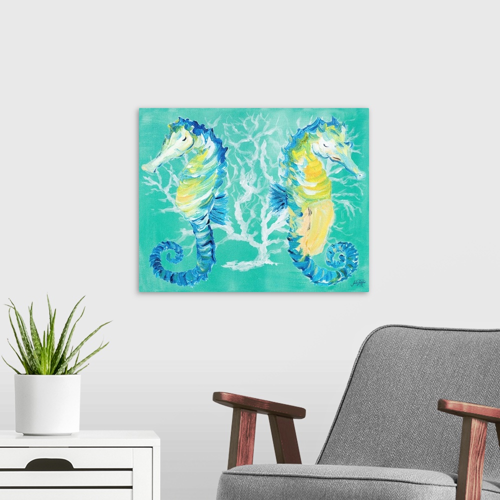 A modern room featuring Seahorses on Coral