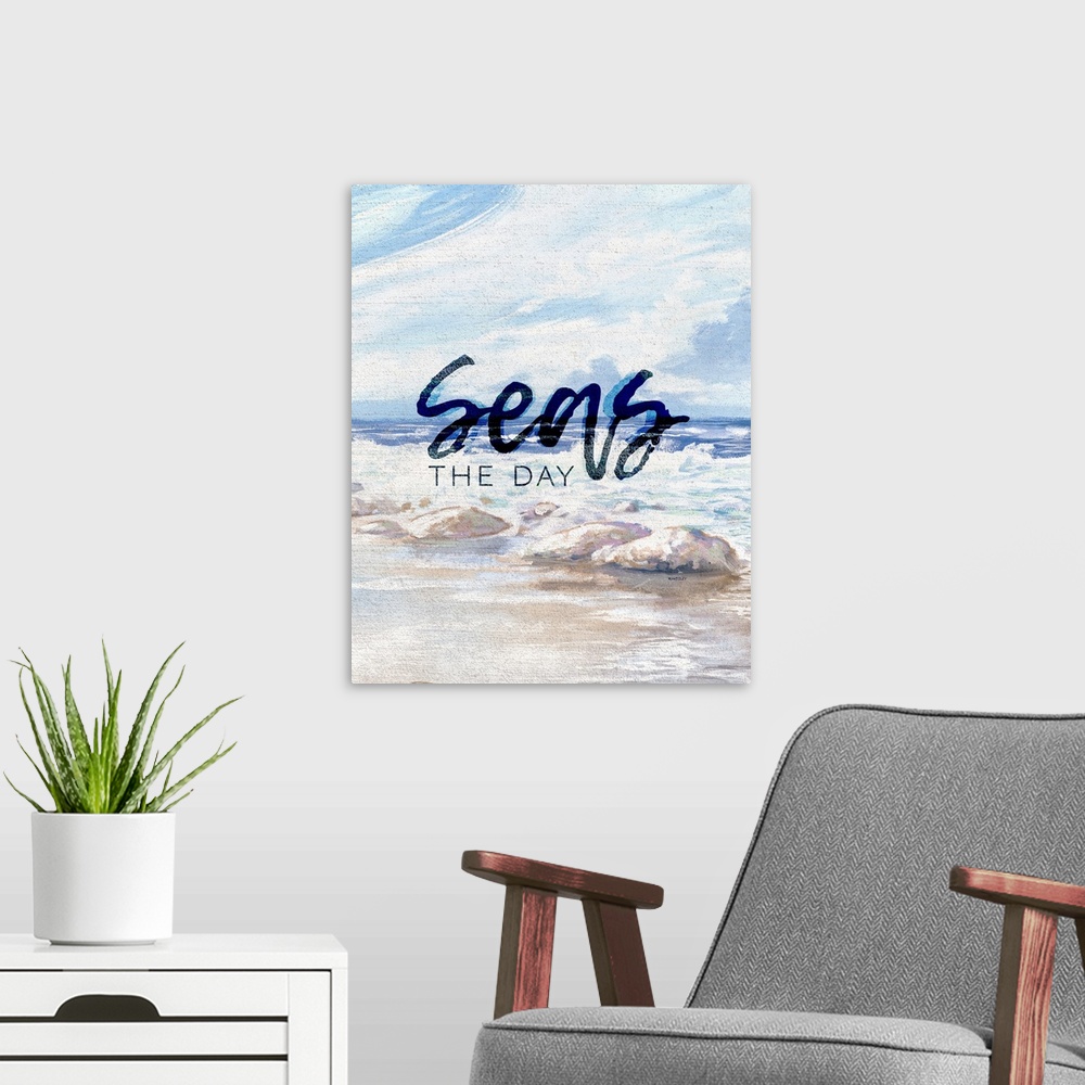 A modern room featuring Seas the Day