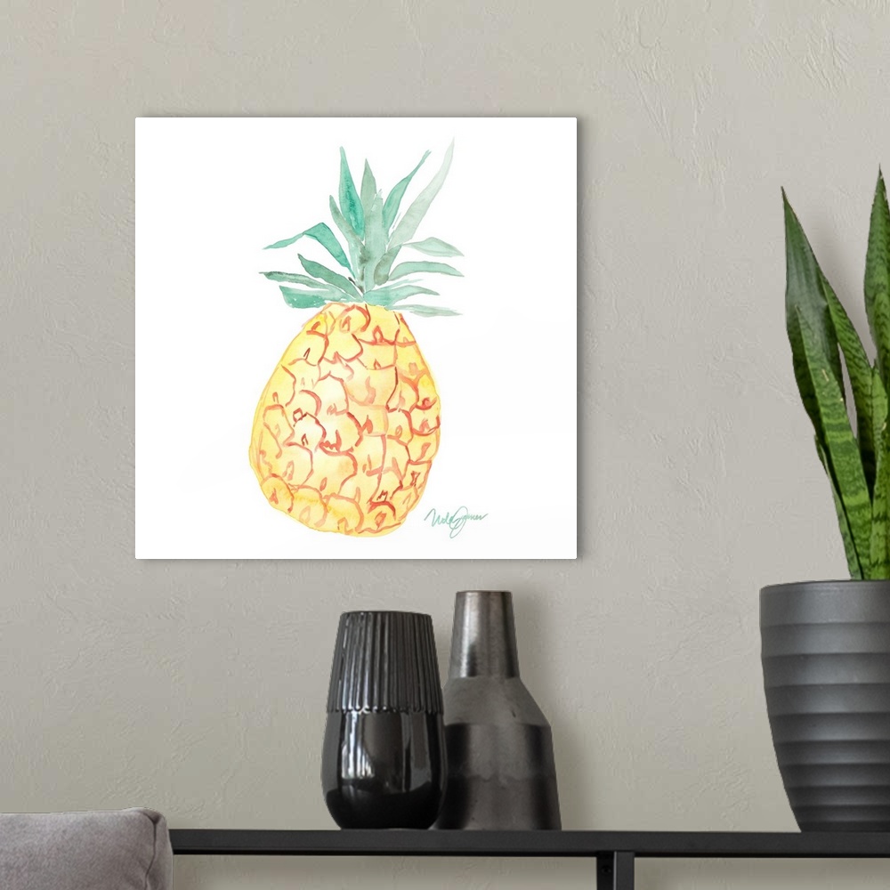 A modern room featuring Square watercolor painting of a pineapple.