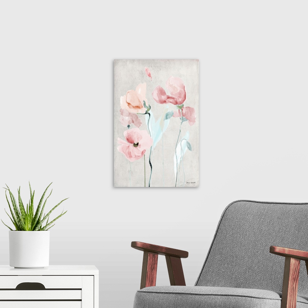 A modern room featuring Soft Pink Poppies II