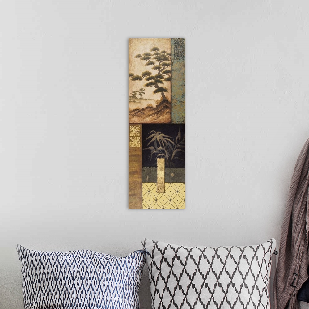 A bohemian room featuring Original Size: 12x36; acrylic/collage/gold leaf