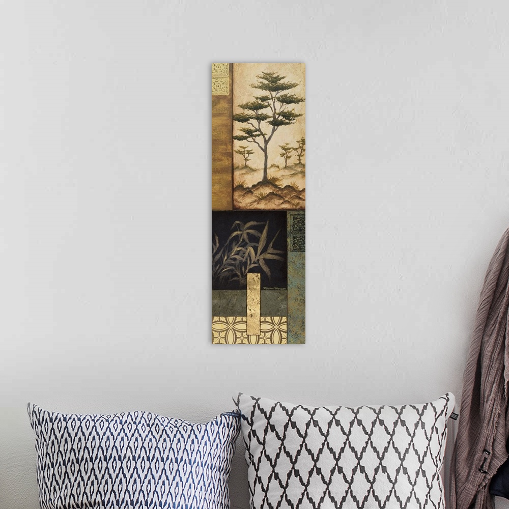A bohemian room featuring Original Size: 12x36; acrylic/collage/gold leaf