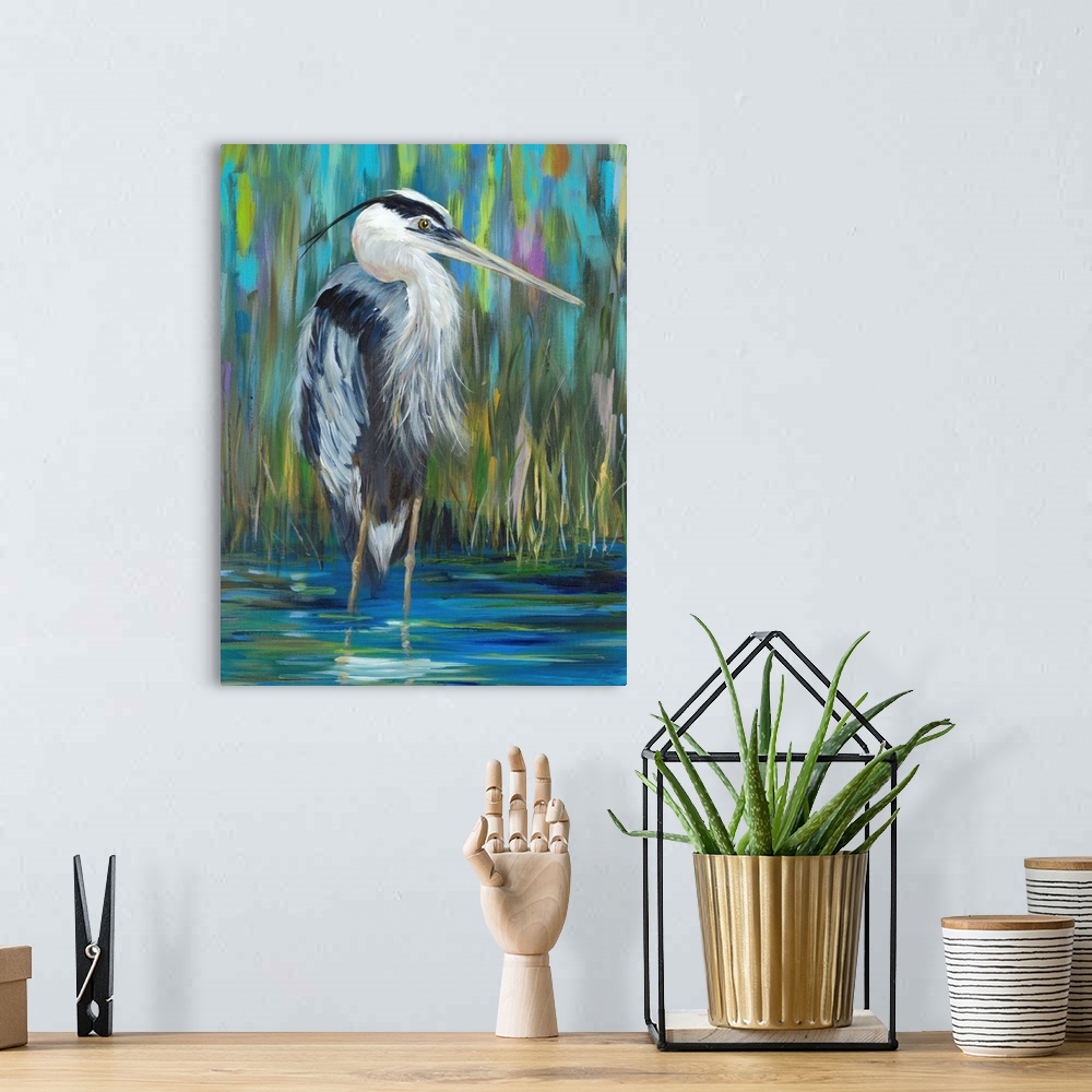 A bohemian room featuring Standing Heron I
