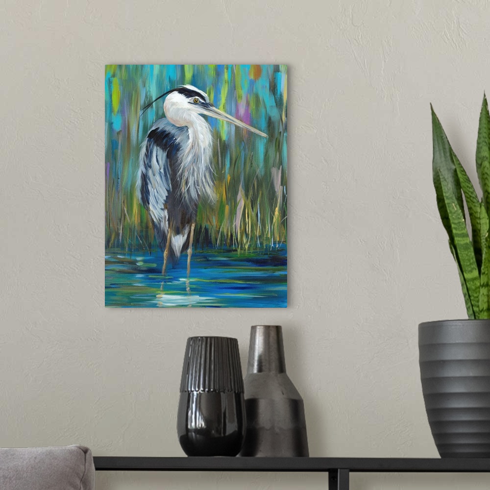 A modern room featuring Standing Heron I