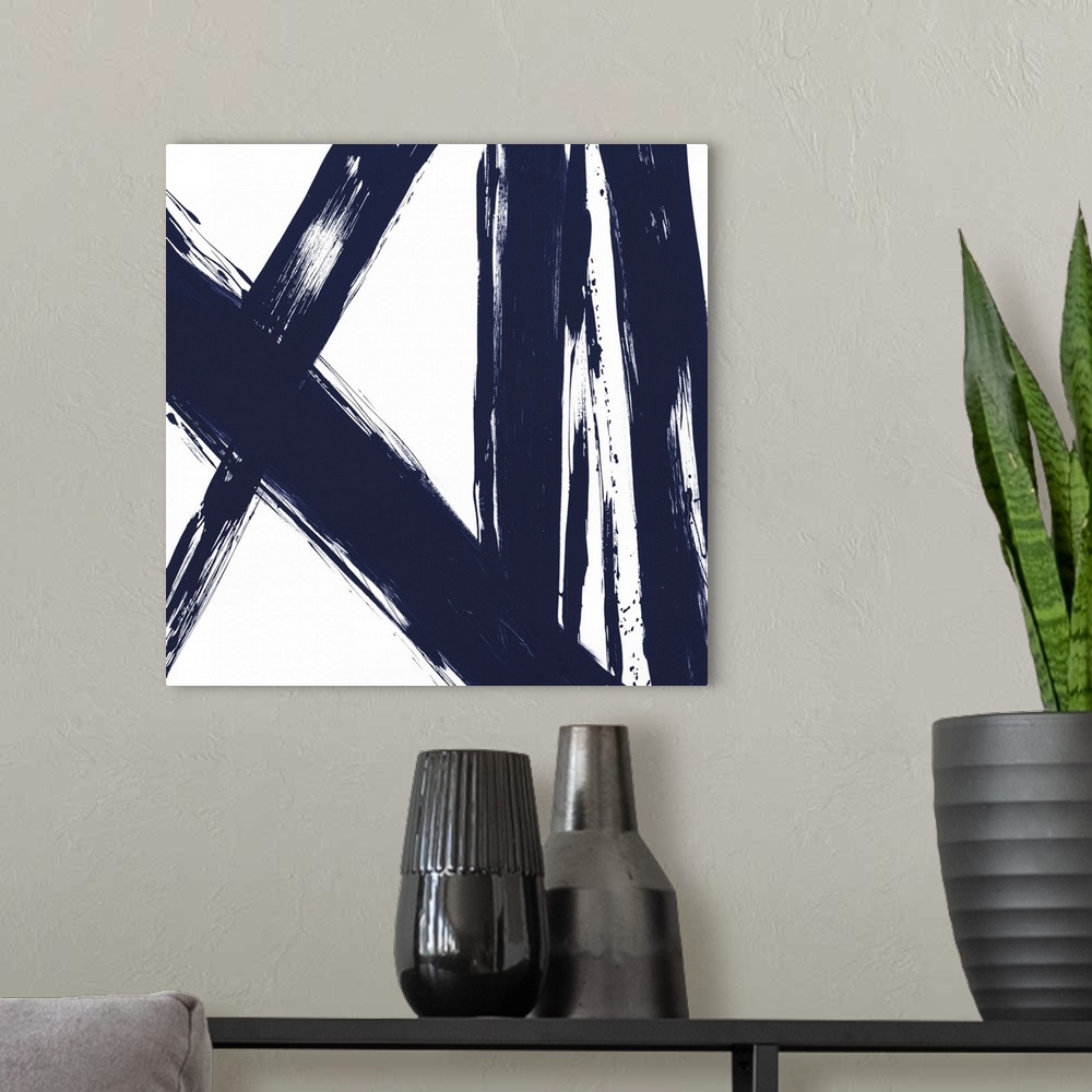 A modern room featuring Strokes in Navy II