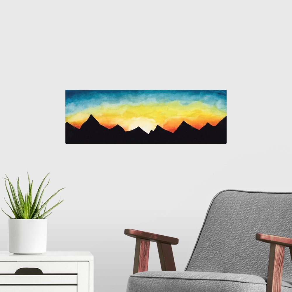A modern room featuring Sunrise over the Mountains