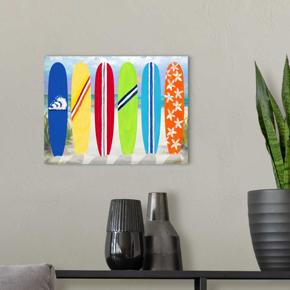 A modern room featuring Surf Boards on the Beach