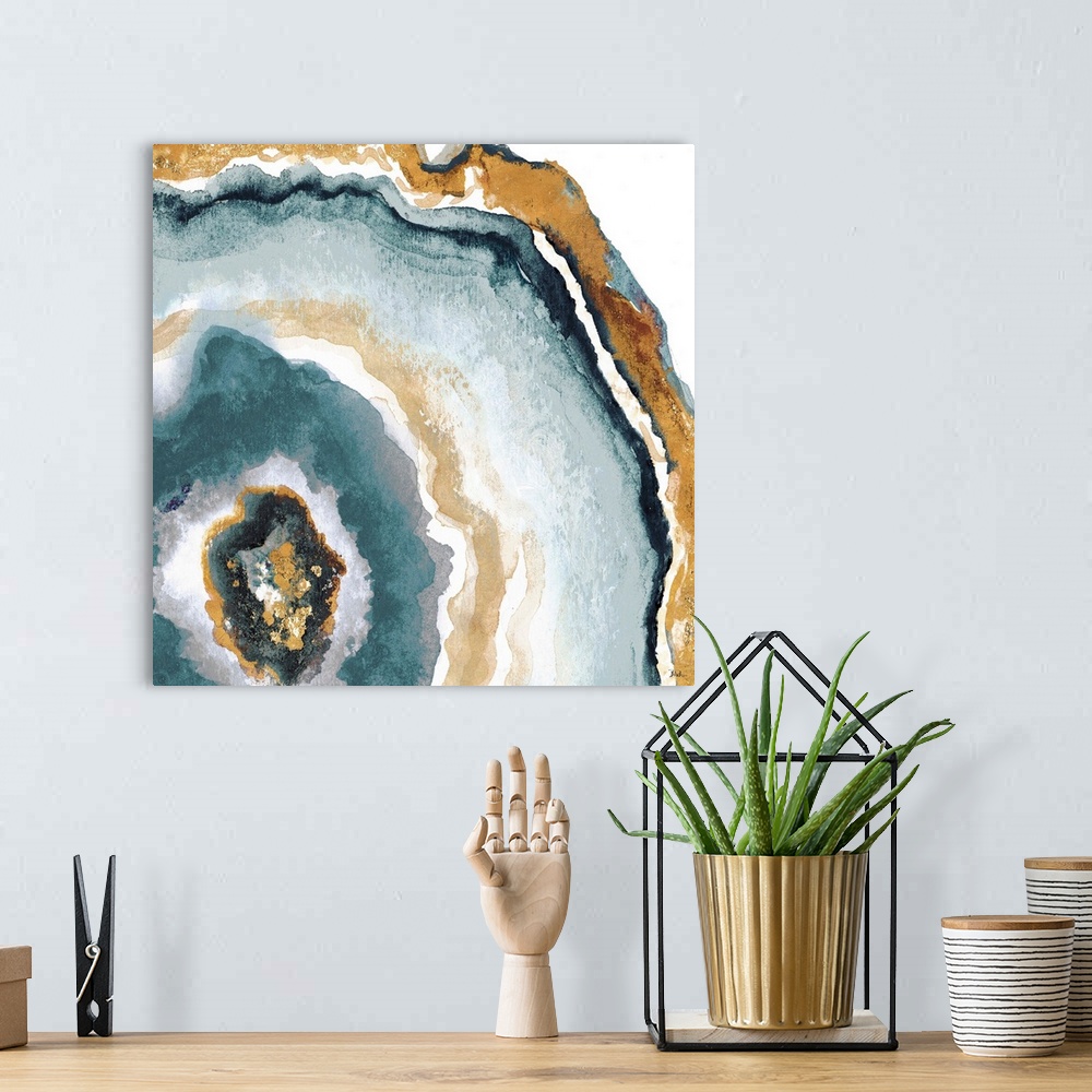 A bohemian room featuring This contemporary artwork offers the intricacies of sliced agate completed in watercolors with go...