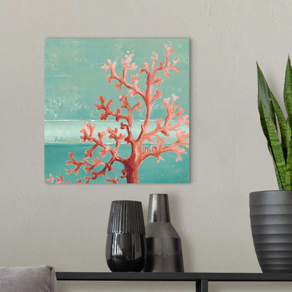 A modern room featuring Teal Coral Reef I