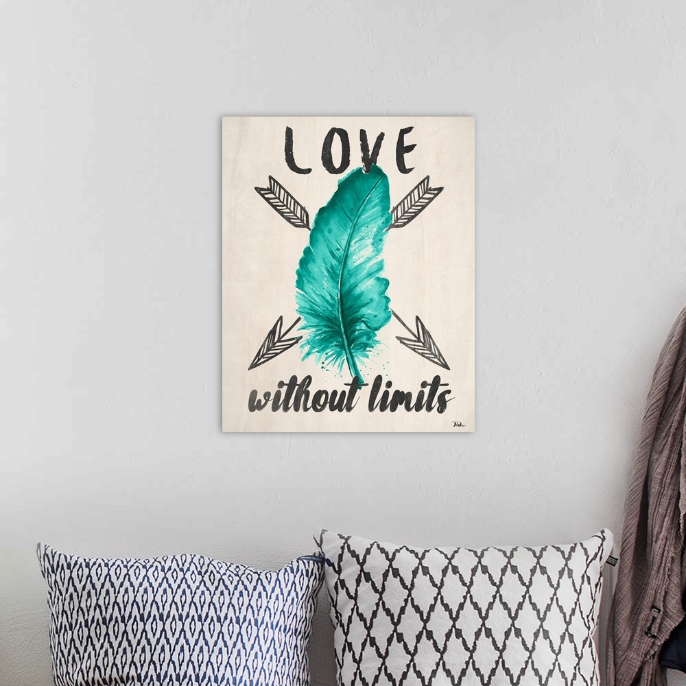 A bohemian room featuring "Love Without Limits"
