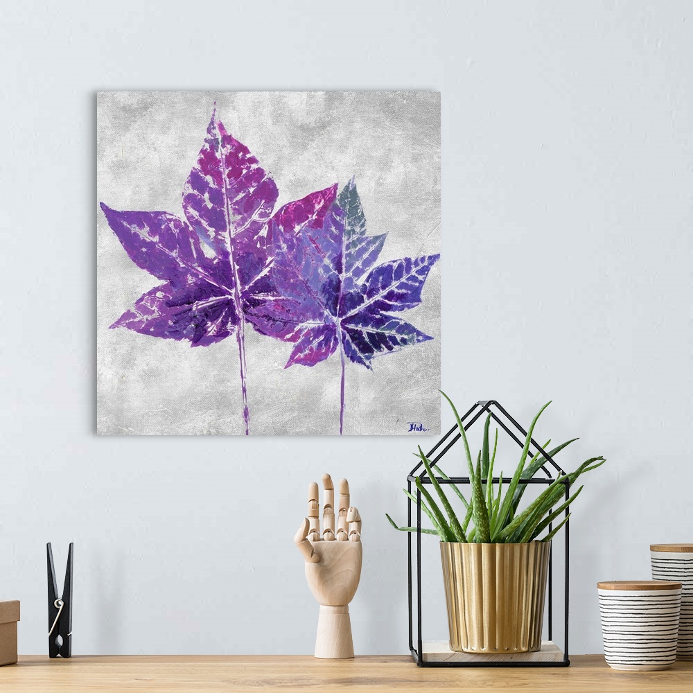 A bohemian room featuring The Purple Leaves on Silver I