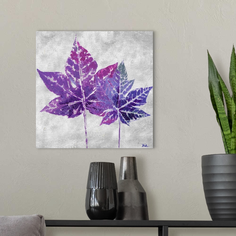 A modern room featuring The Purple Leaves on Silver I