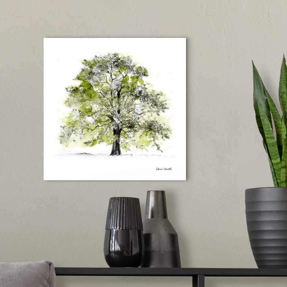 A modern room featuring Tree with Green Leaves II