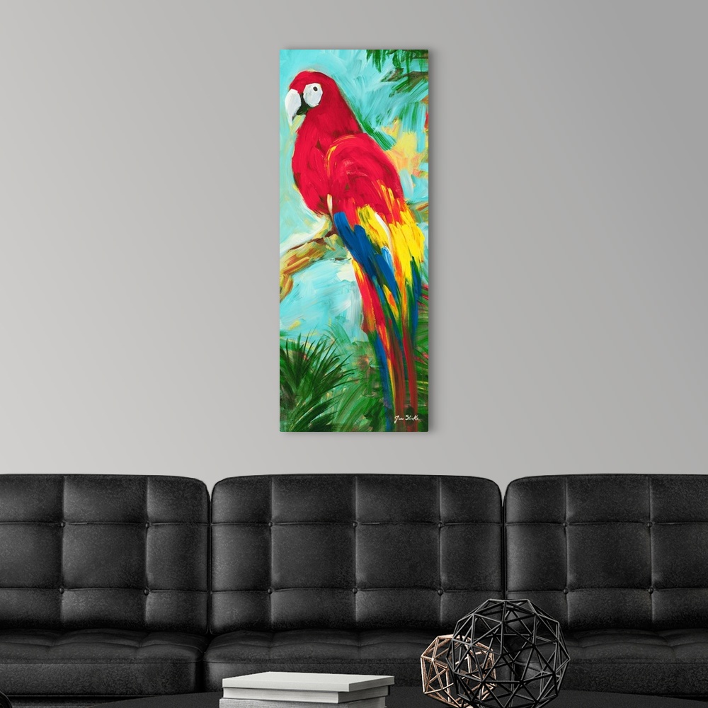 A modern room featuring Tropic Parrots I