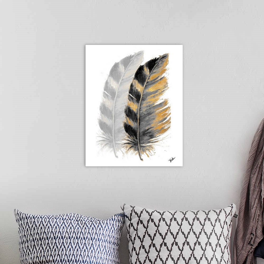 A bohemian room featuring Two Watercolor Feathers