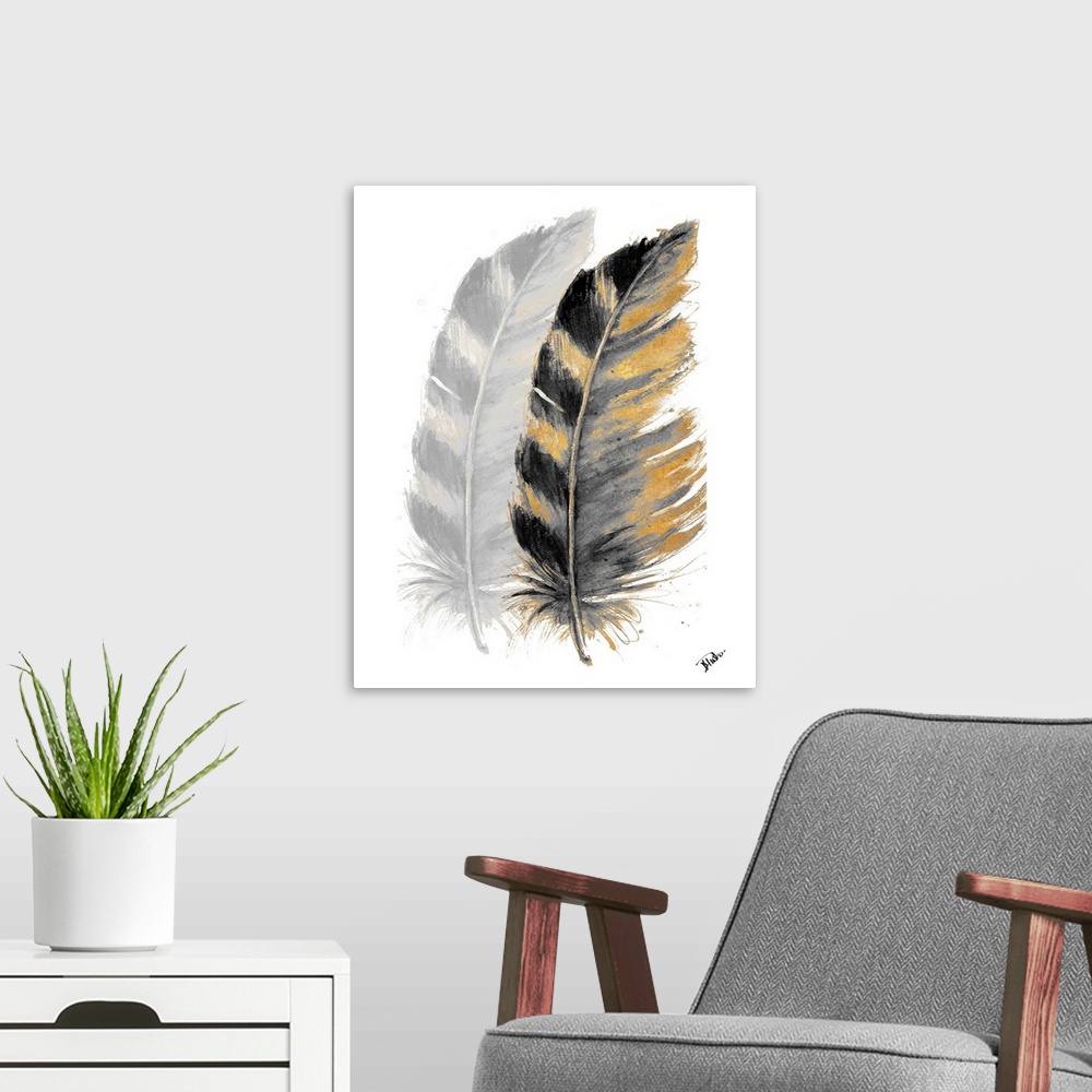 A modern room featuring Two Watercolor Feathers