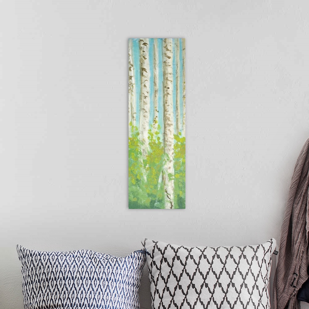 A bohemian room featuring Original Size: 12x36 / Acrylic on canvas