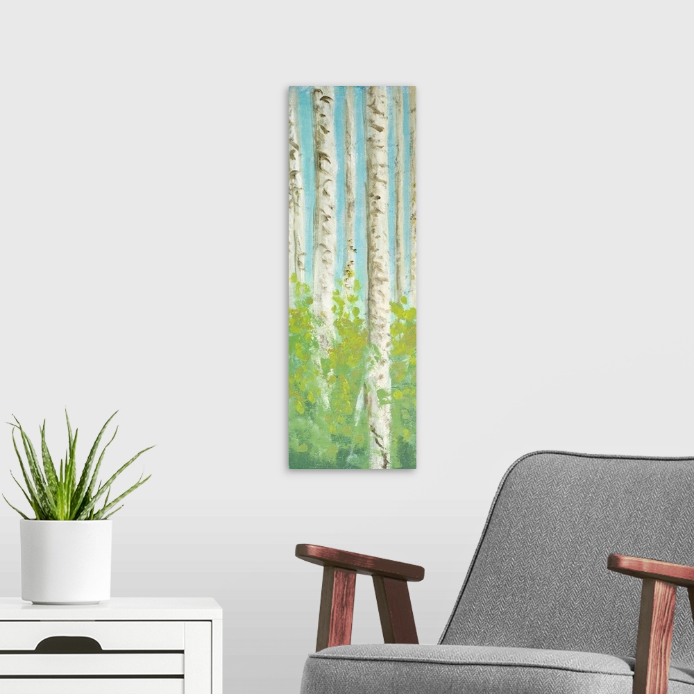 A modern room featuring Original Size: 12x36 / Acrylic on canvas