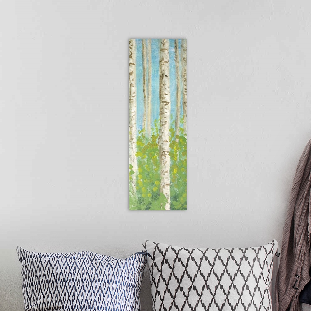 A bohemian room featuring Original Size: 12x36 / Acrylic on canvas