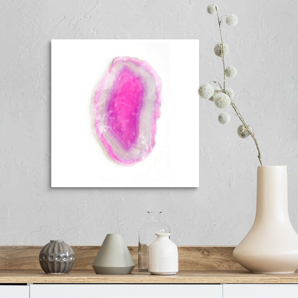 A farmhouse room featuring Watercolor painting of a pink polished agate stone.
