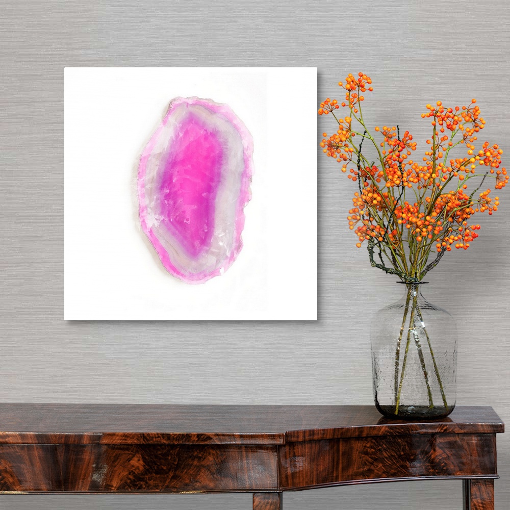 A traditional room featuring Watercolor painting of a pink polished agate stone.