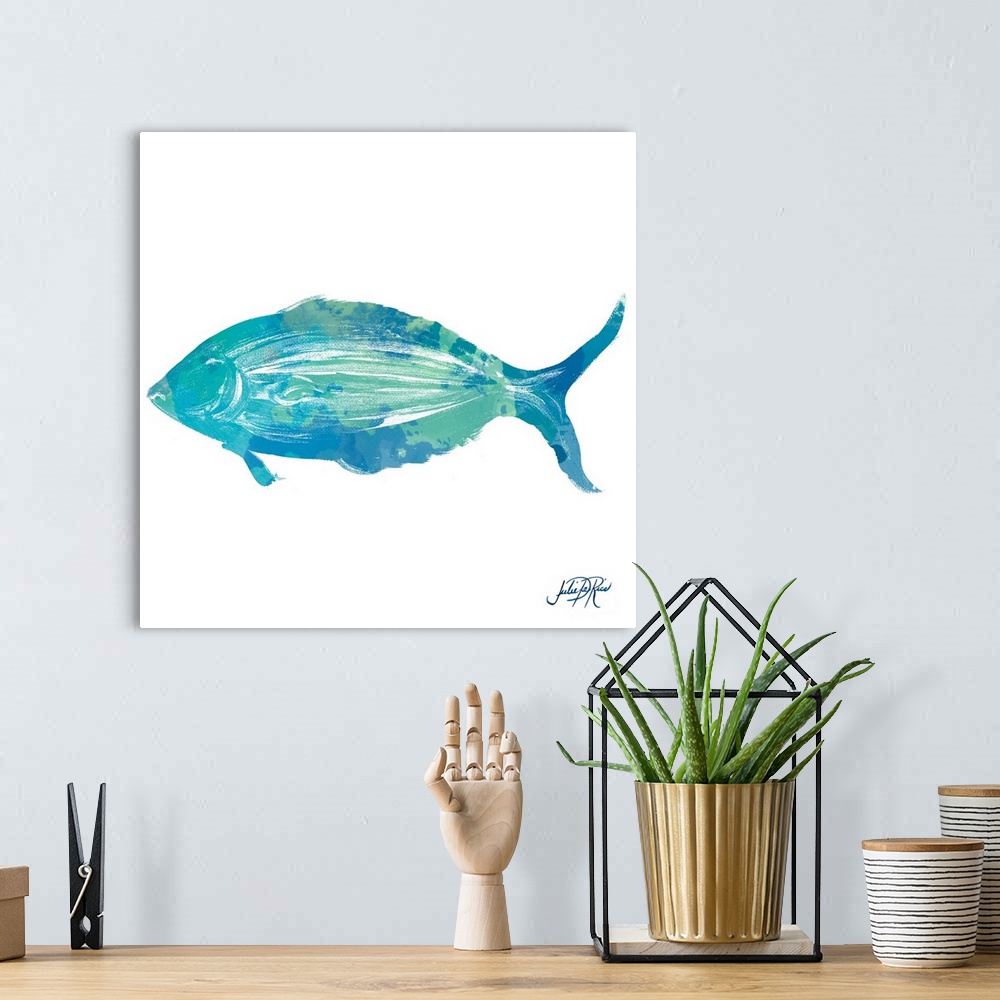 A bohemian room featuring Watercolor Fish in Teal I