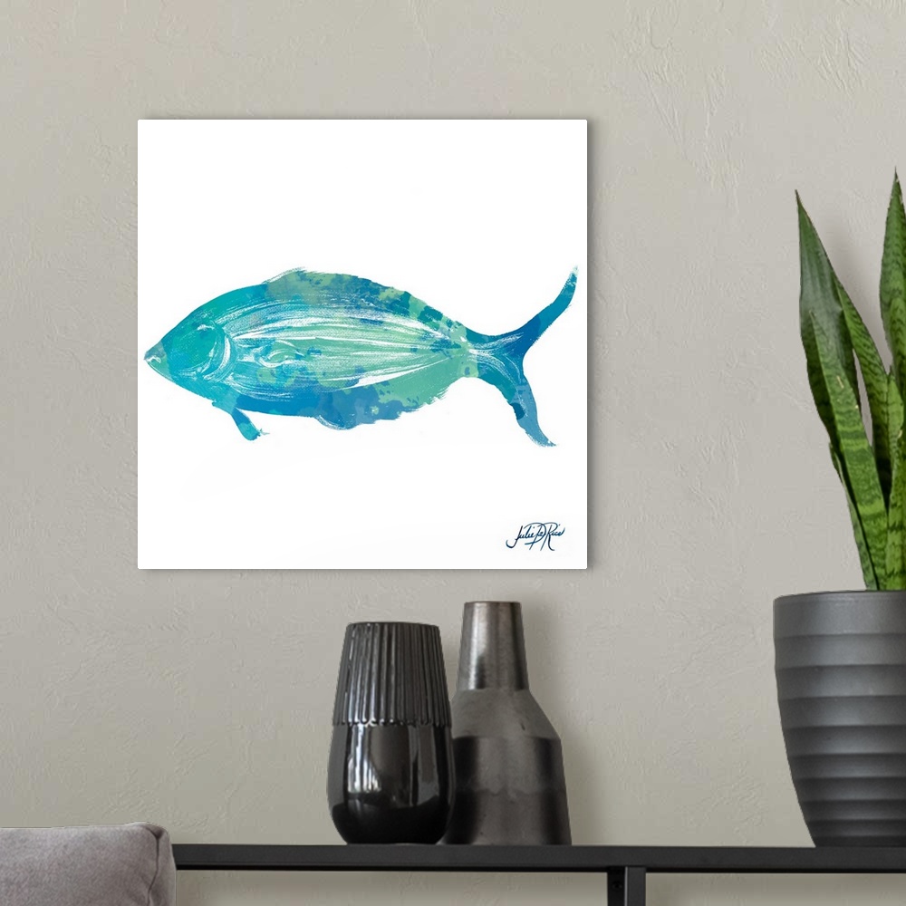 A modern room featuring Watercolor Fish in Teal I